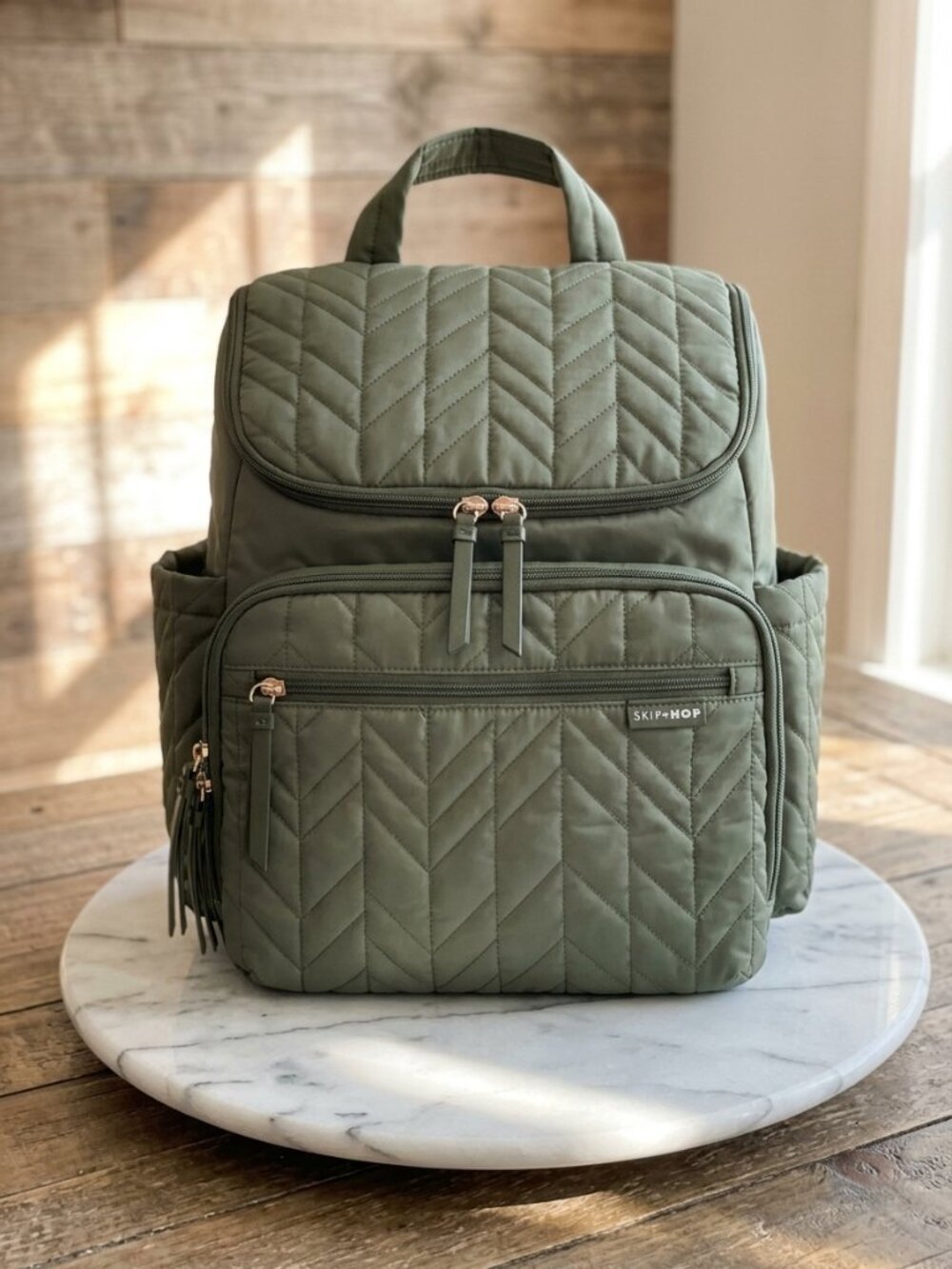Quilted Diaper Bag Backpack with Changing Pad & Stroller Straps Multi-Function